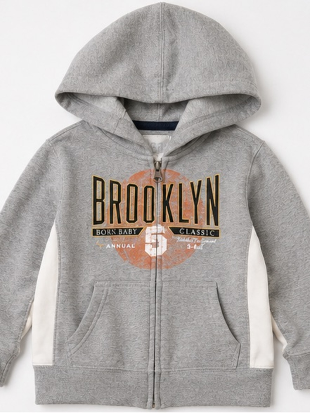 Old Navy Brooklyn Zip-Up Hoodie | Girls 5T | Grey Graphic Sweatshirt